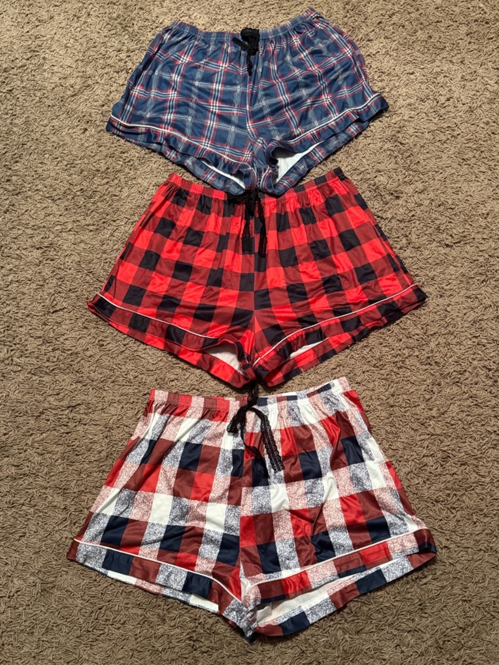 Women’s Plaid Athletic Lounge Shorts — Red/Blue/Black